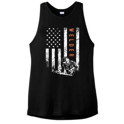 Welder Vintage USA American Flag Welding Ladies PosiCharge Tri-Blend Wicking Tank