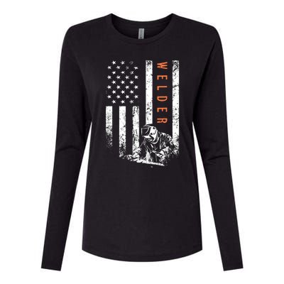 Welder Vintage USA American Flag Welding Womens Cotton Relaxed Long Sleeve T-Shirt