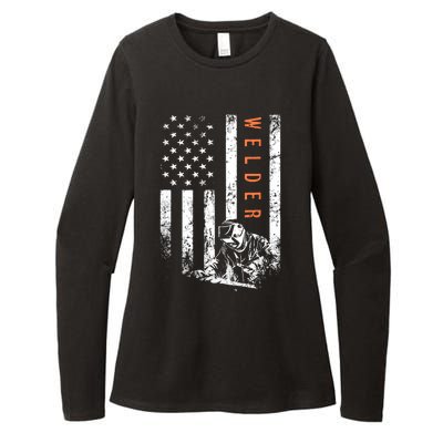 Welder Vintage USA American Flag Welding Womens CVC Long Sleeve Shirt