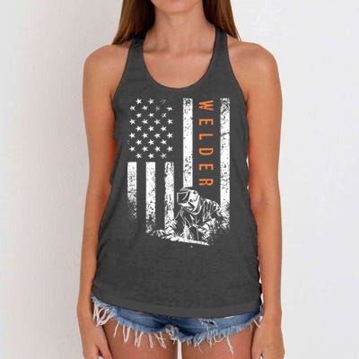 Welder Vintage USA American Flag Welding Women's Knotted Racerback Tank