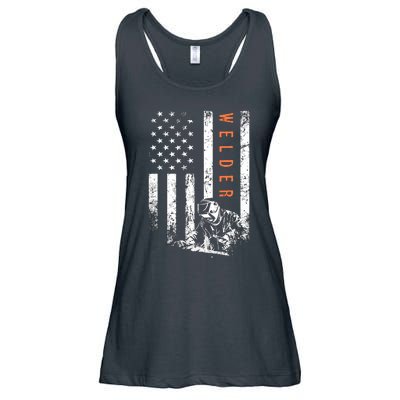 Welder Vintage USA American Flag Welding Ladies Essential Flowy Tank