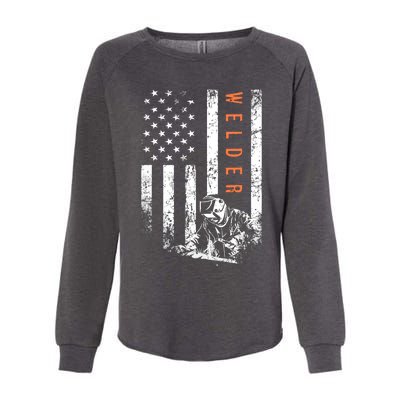 Welder Vintage USA American Flag Welding Womens California Wash Sweatshirt