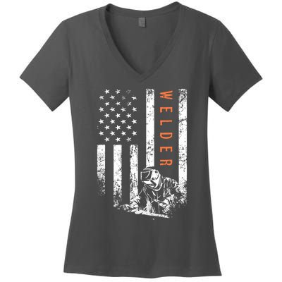 Welder Vintage USA American Flag Welding Women's V-Neck T-Shirt