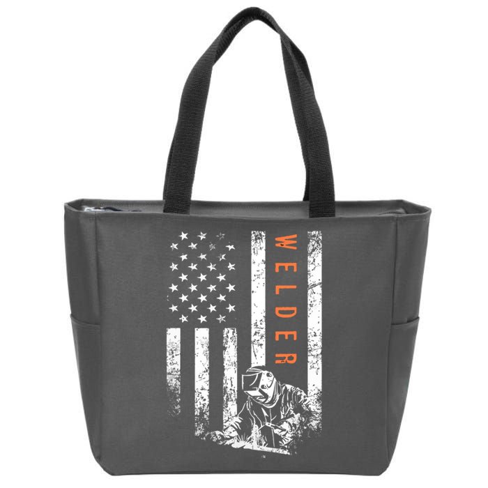 Welder Vintage USA American Flag Welding Zip Tote Bag