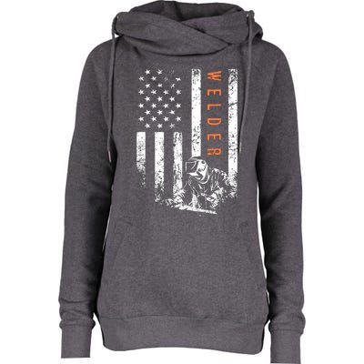 Welder Vintage USA American Flag Welding Womens Funnel Neck Pullover Hood