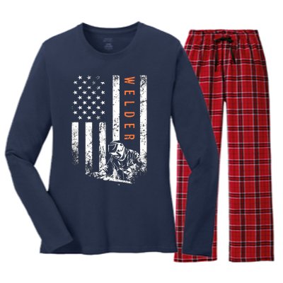 Welder Vintage USA American Flag Welding Women's Long Sleeve Flannel Pajama Set 