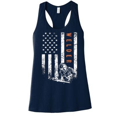 Welder Vintage USA American Flag Welding Women's Racerback Tank