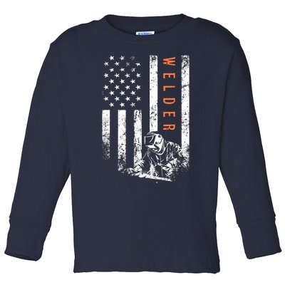 Welder Vintage USA American Flag Welding Toddler Long Sleeve Shirt