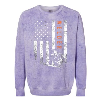 Welder Vintage USA American Flag Welding Colorblast Crewneck Sweatshirt