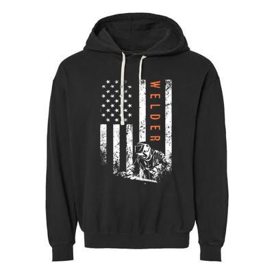 Welder Vintage USA American Flag Welding Garment-Dyed Fleece Hoodie