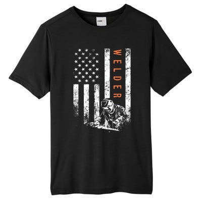 Welder Vintage USA American Flag Welding Tall Fusion ChromaSoft Performance T-Shirt