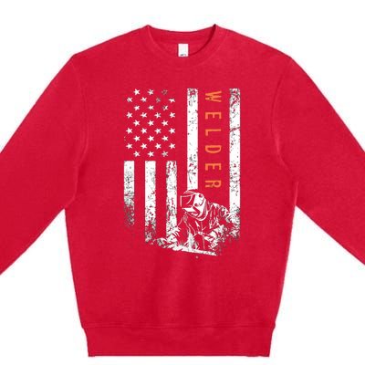 Welder Vintage USA American Flag Welding Premium Crewneck Sweatshirt