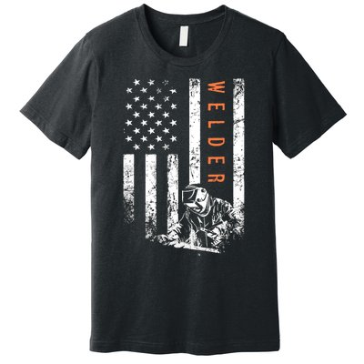 Welder Vintage USA American Flag Welding Premium T-Shirt