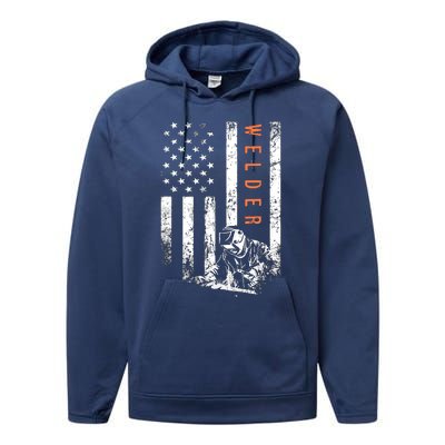 Welder Vintage USA American Flag Welding Performance Fleece Hoodie