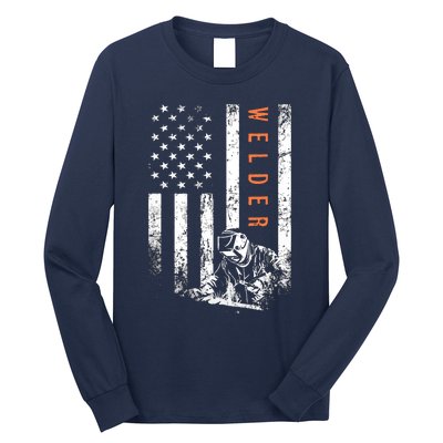 Welder Vintage USA American Flag Welding Long Sleeve Shirt