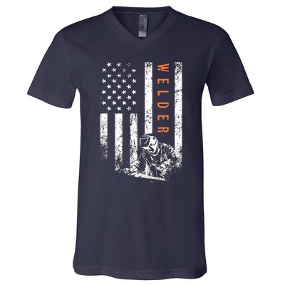 Welder Vintage USA American Flag Welding V-Neck T-Shirt