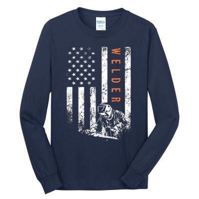 Welder Vintage USA American Flag Welding Tall Long Sleeve T-Shirt