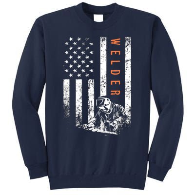 Welder Vintage USA American Flag Welding Tall Sweatshirt