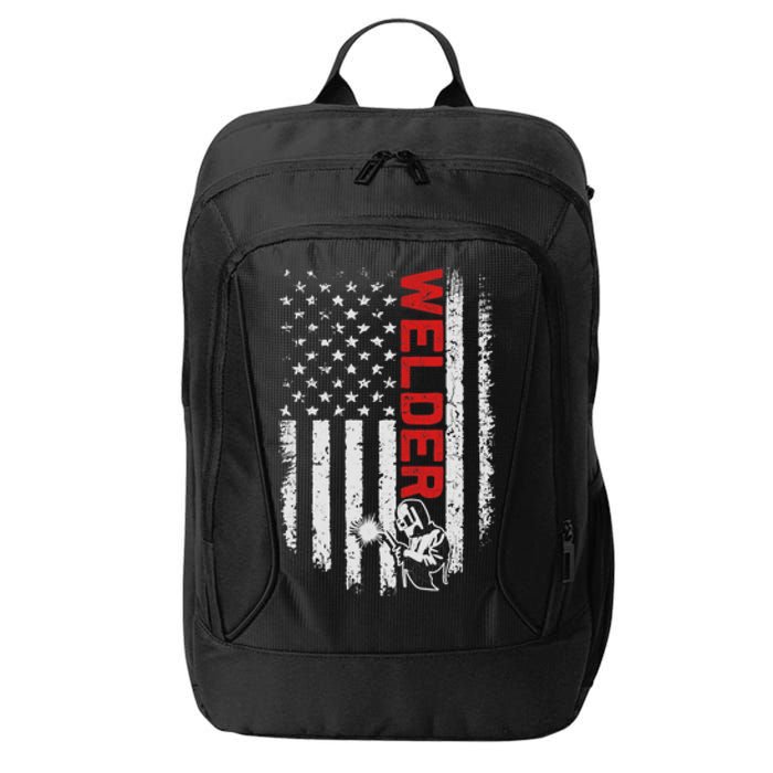 Welder Vintage USA American Flag Welding Funny Welder Lover City Backpack