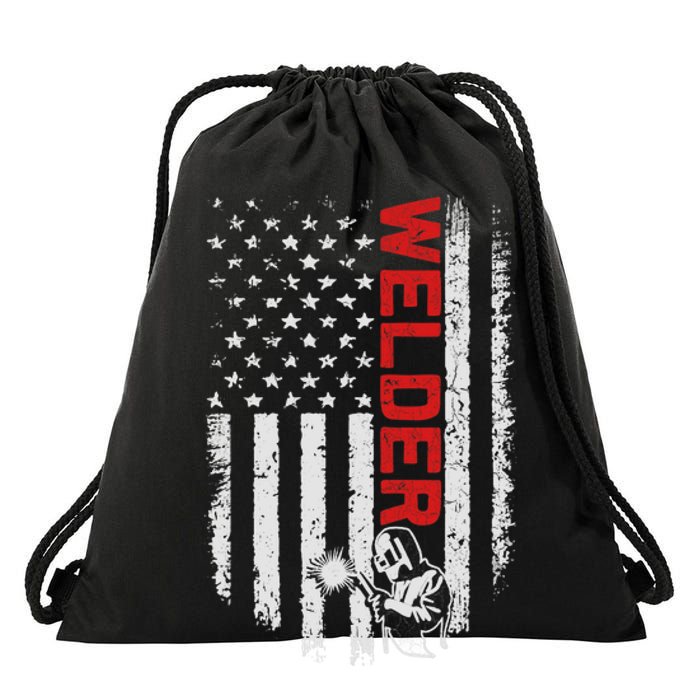 Welder Vintage USA American Flag Welding Funny Welder Lover Drawstring Bag