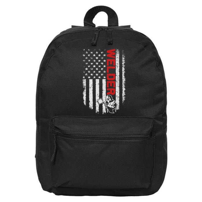 Welder Vintage USA American Flag Welding Funny Welder Lover 16 in Basic Backpack