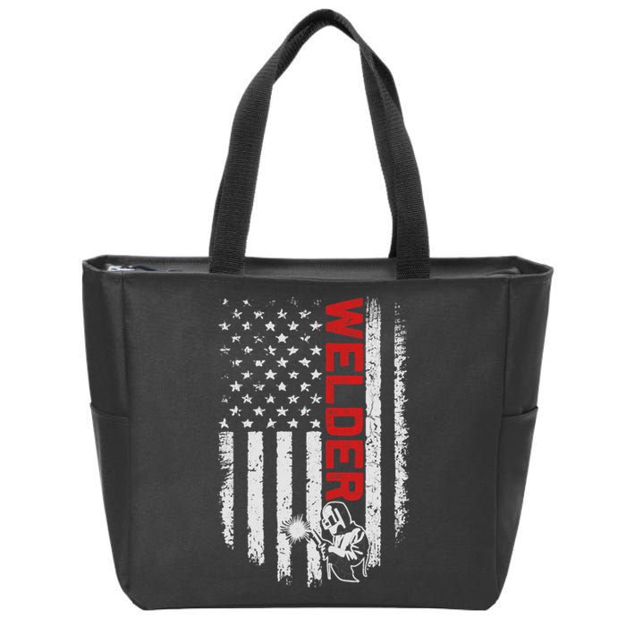 Welder Vintage USA American Flag Welding Funny Welder Lover Zip Tote Bag