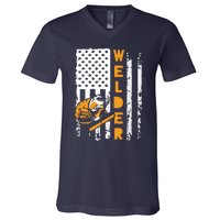 Welder Vintage USA American Flag Welding V-Neck T-Shirt