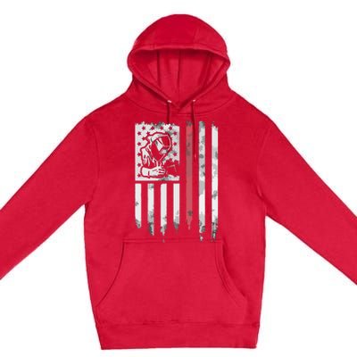 Welder Vintage USA American Flag Patriotic Welding Premium Pullover Hoodie