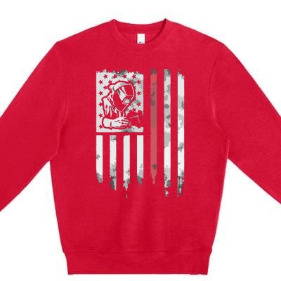 Welder Vintage USA American Flag Patriotic Welding Premium Crewneck Sweatshirt