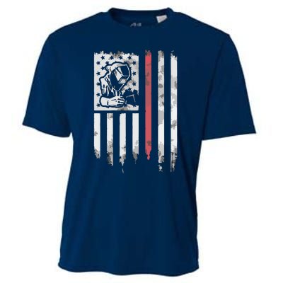 Welder Vintage USA American Flag Patriotic Welding Cooling Performance Crew T-Shirt