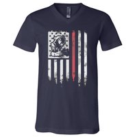 Welder Vintage USA American Flag Patriotic Welding V-Neck T-Shirt