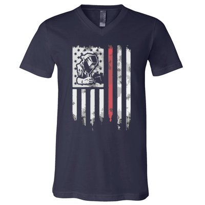 Welder Vintage USA American Flag Patriotic Welding V-Neck T-Shirt