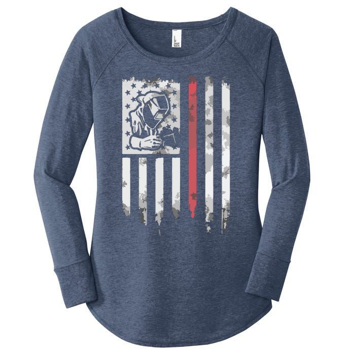 Welder Vintage USA American Flag Patriotic Welding Women's Perfect Tri Tunic Long Sleeve Shirt