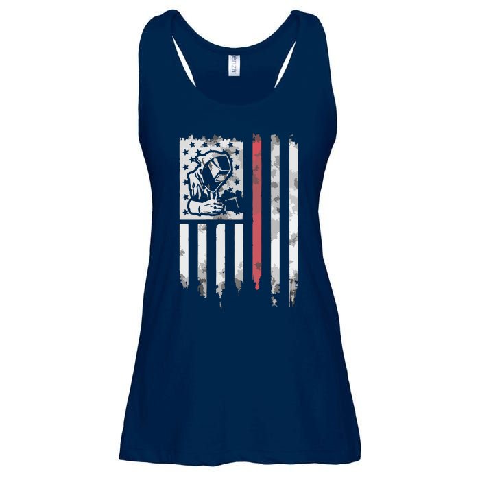 Welder Vintage USA American Flag Patriotic Welding Ladies Essential Flowy Tank