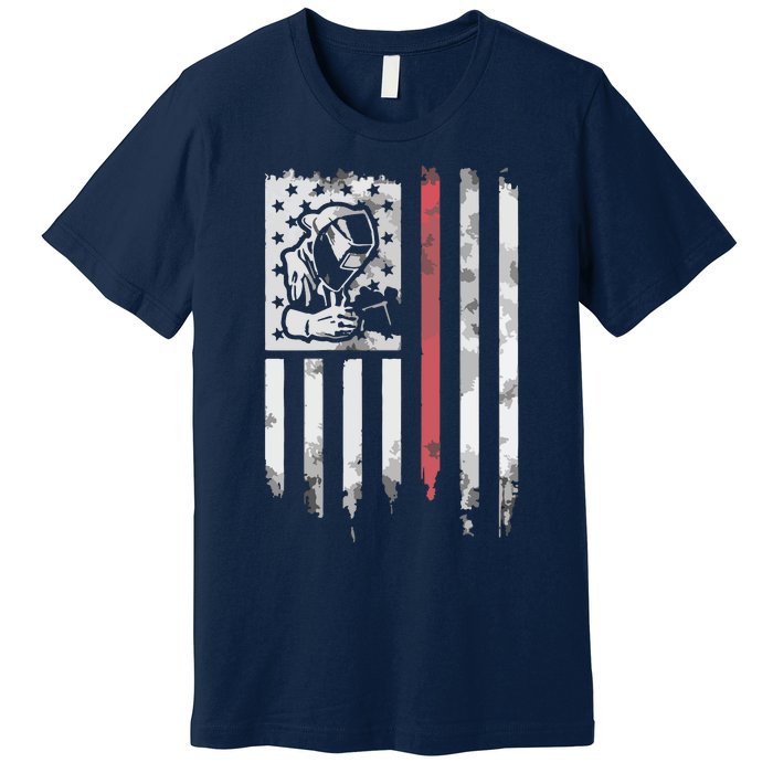 Welder Vintage USA American Flag Patriotic Welding Premium T-Shirt