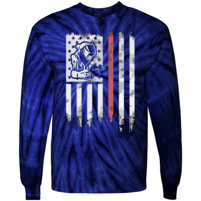 Welder Vintage USA American Flag Patriotic Welding Tie-Dye Long Sleeve Shirt