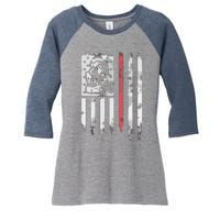 Welder Vintage USA American Flag Patriotic Welding Women's Tri-Blend 3/4-Sleeve Raglan Shirt