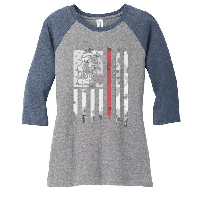 Welder Vintage USA American Flag Patriotic Welding Women's Tri-Blend 3/4-Sleeve Raglan Shirt