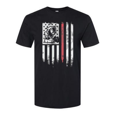 Welder Vintage USA American Flag Patriotic Welding Softstyle CVC T-Shirt