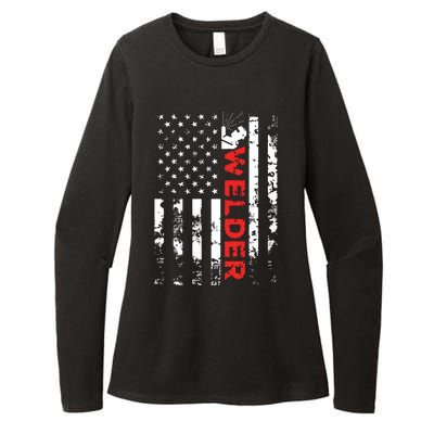 Welder Vintage USA American Flag Welding Womens CVC Long Sleeve Shirt