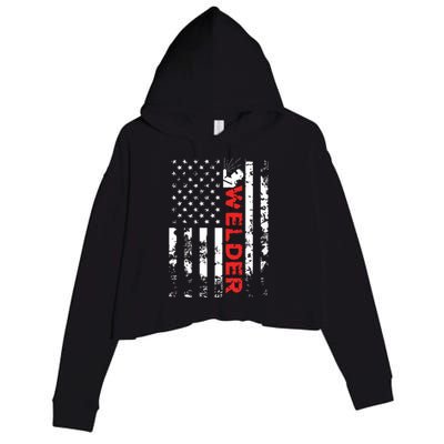 Welder Vintage USA American Flag Welding Crop Fleece Hoodie