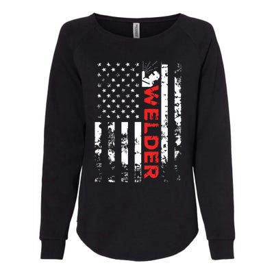 Welder Vintage USA American Flag Welding Womens California Wash Sweatshirt