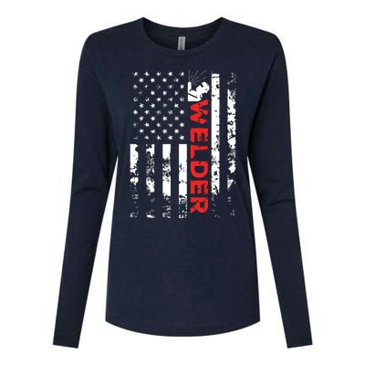 Welder Vintage USA American Flag Welding Womens Cotton Relaxed Long Sleeve T-Shirt