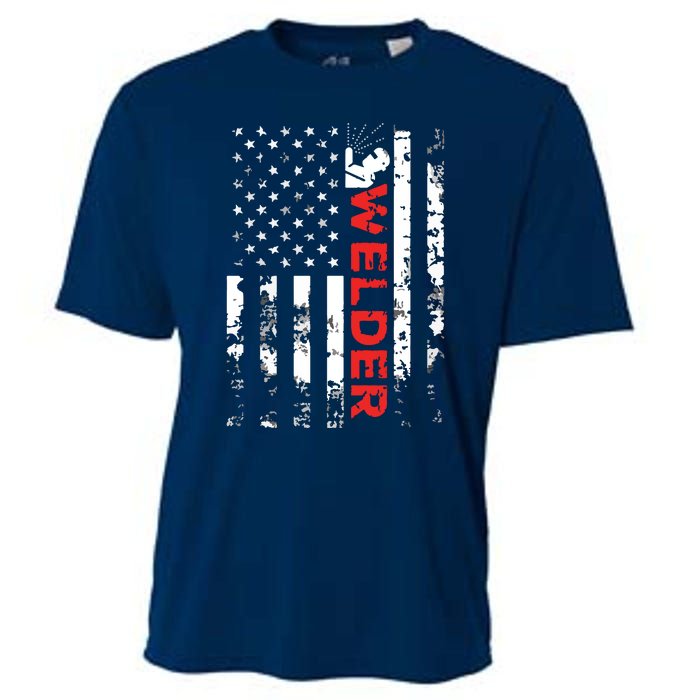 Welder Vintage USA American Flag Welding Cooling Performance Crew T-Shirt