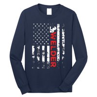 Welder Vintage USA American Flag Welding Long Sleeve Shirt