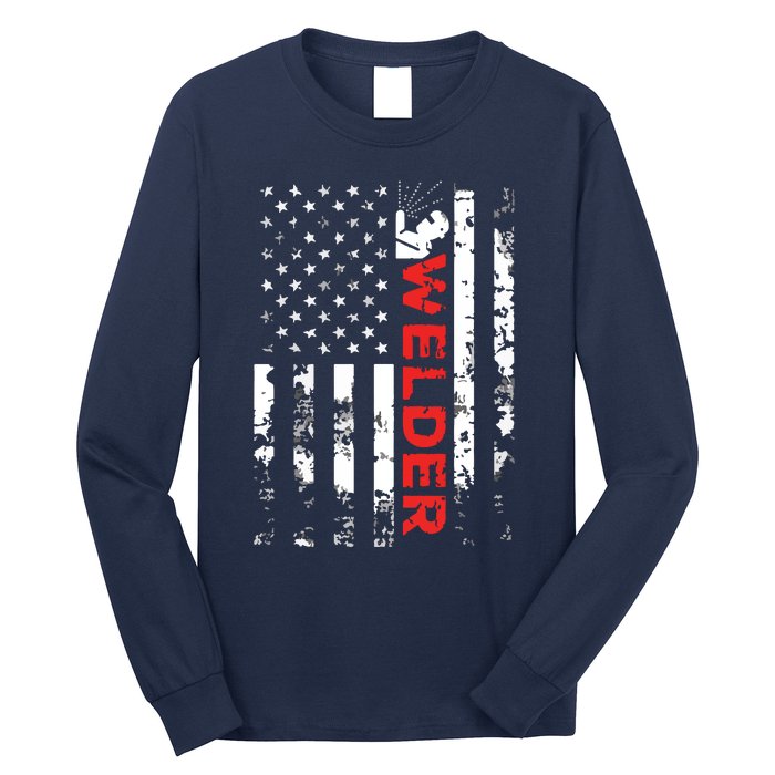 Welder Vintage USA American Flag Welding Long Sleeve Shirt