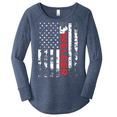 Welder Vintage USA American Flag Welding Women's Perfect Tri Tunic Long Sleeve Shirt