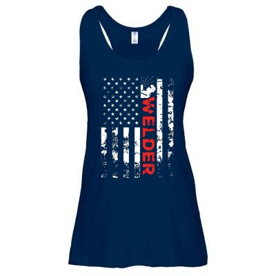 Welder Vintage USA American Flag Welding Ladies Essential Flowy Tank