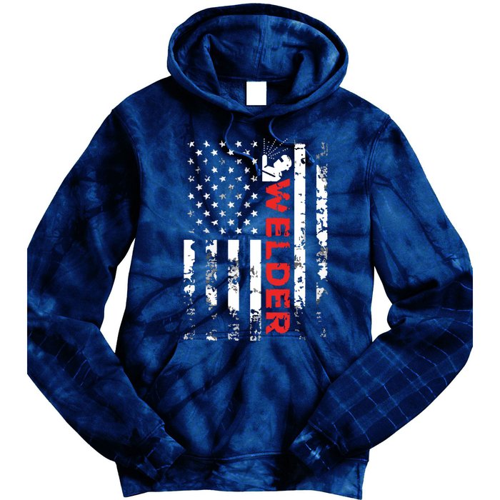 Welder Vintage USA American Flag Welding Tie Dye Hoodie