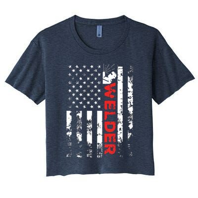 Welder Vintage USA American Flag Welding Women's Crop Top Tee